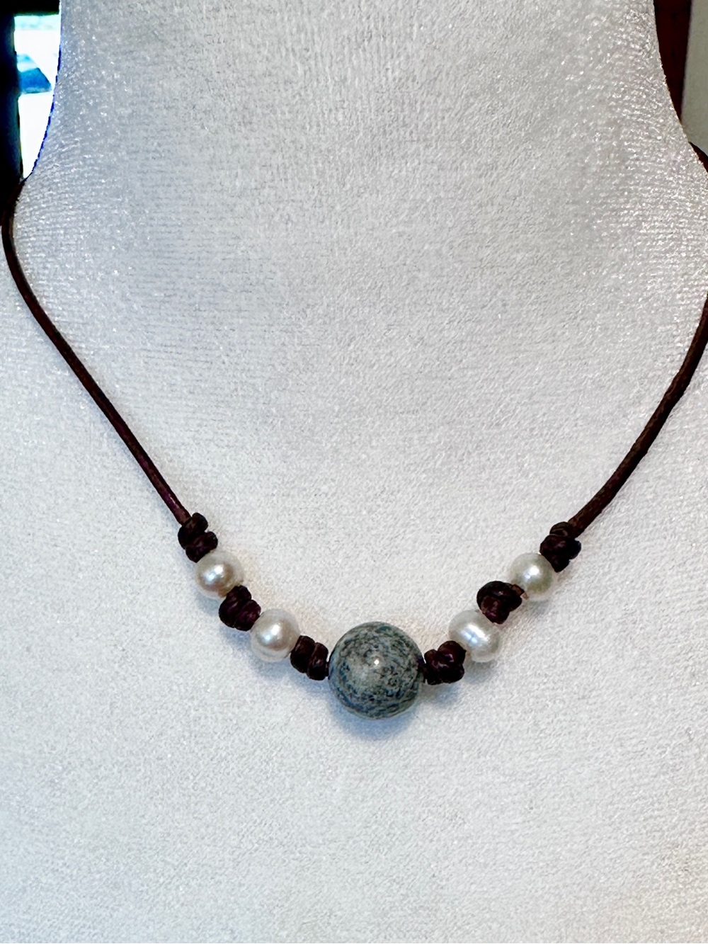 Wendy Mignot Artisan Boho Pearl & Jasper Cord Necklace